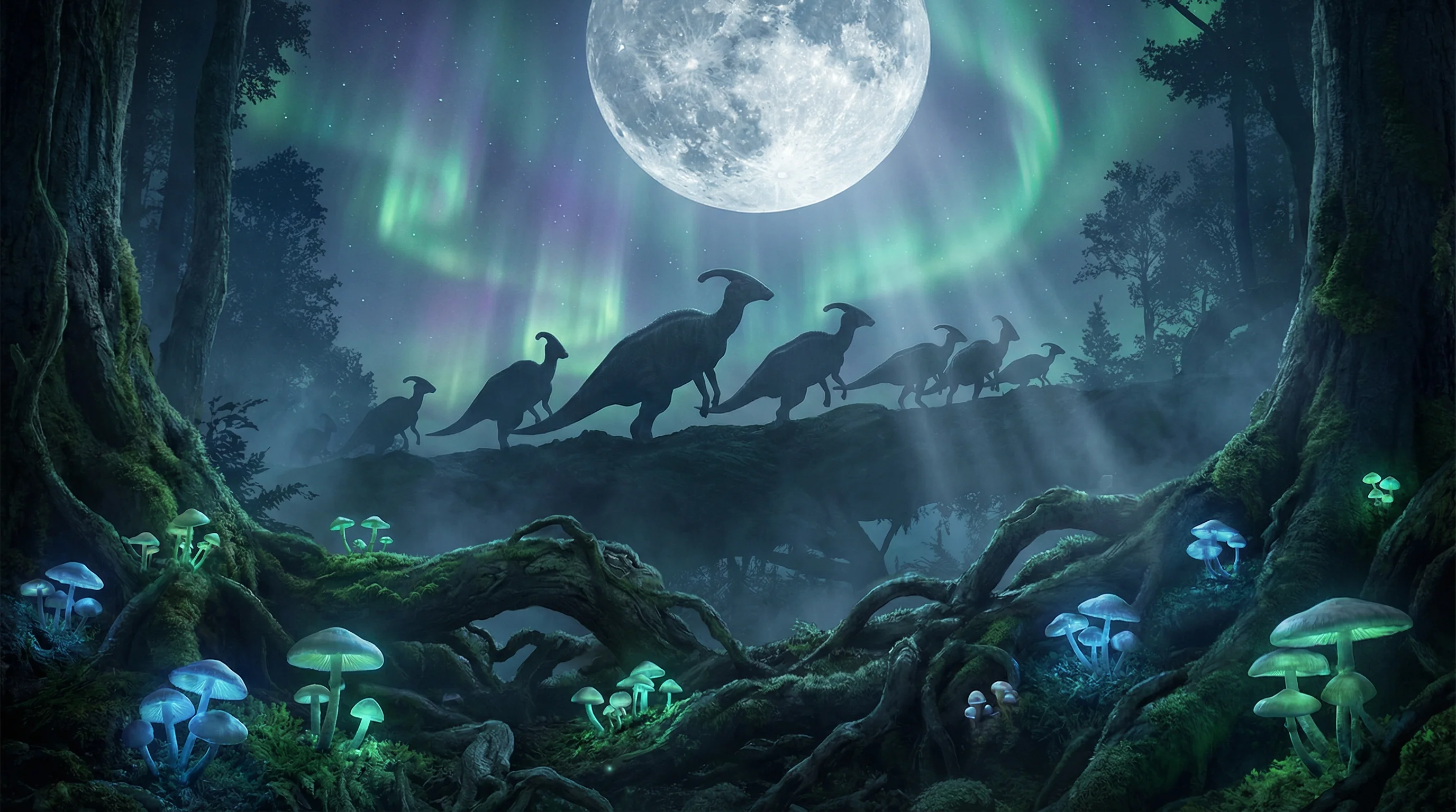 月光下的副栉龙剪影，侏罗纪棋牌探险营 棋牌试玩 摄影展作品