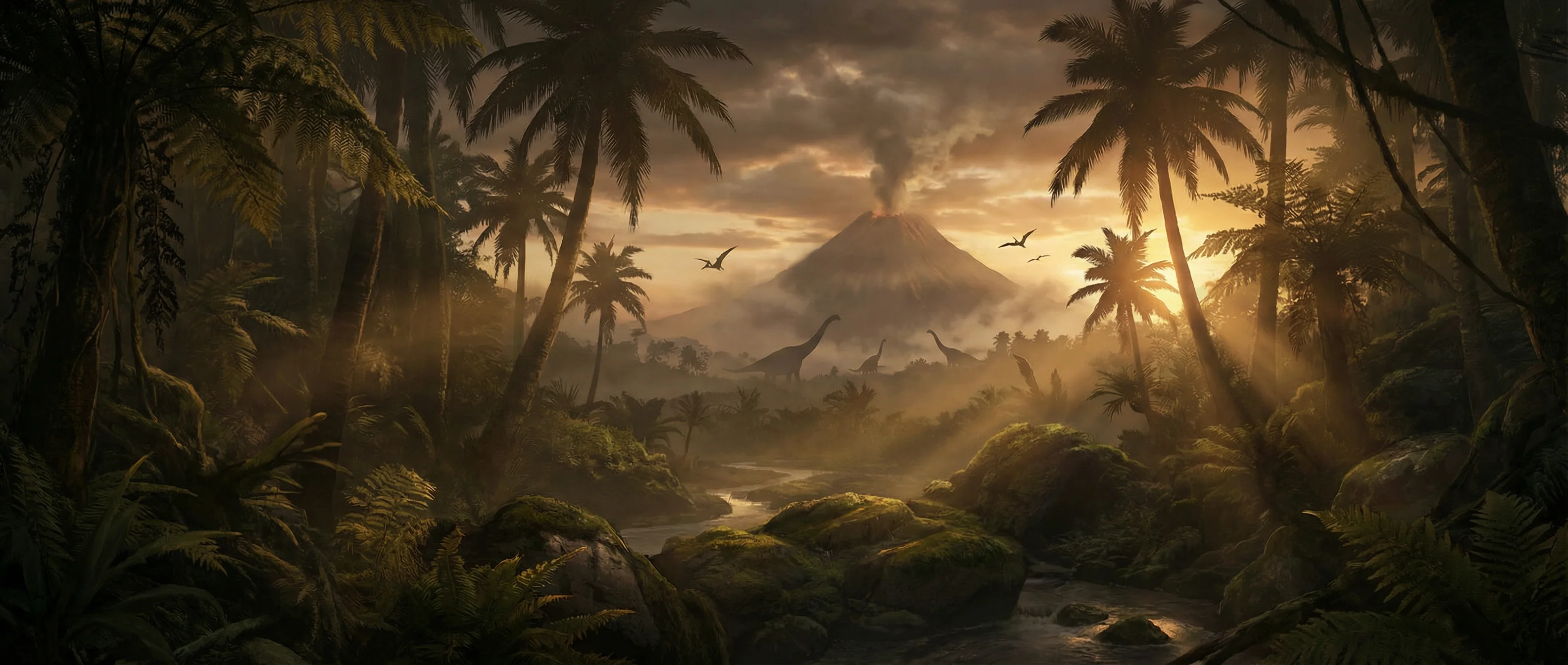 侏罗纪棋牌探险营全景，火山岛上的史前棋牌世界